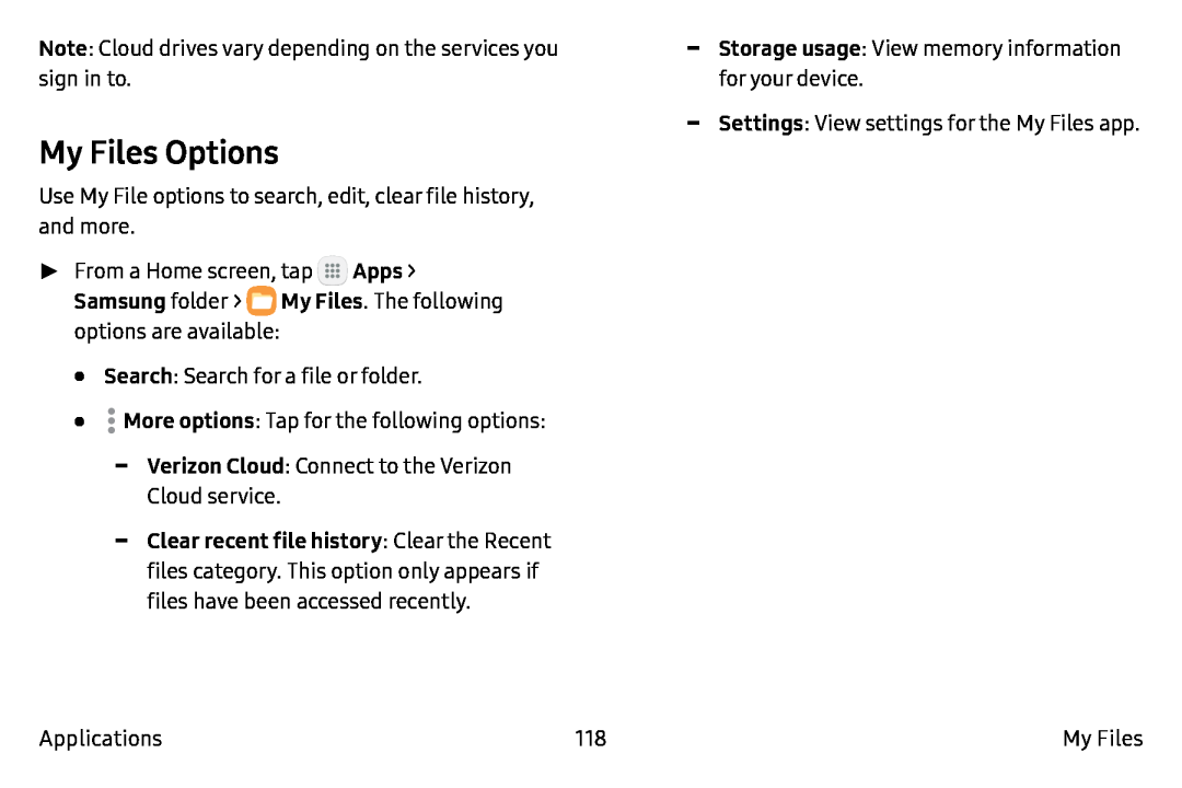 My Files Options Galaxy Note7 Verizon