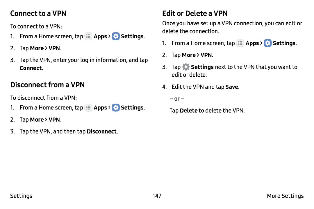 Disconnect from a VPN Galaxy Note7 Verizon