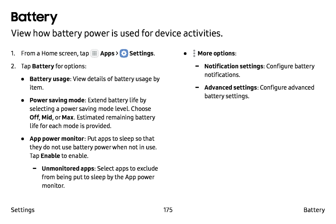 View how battery power is used for device activities Galaxy Note7 Verizon