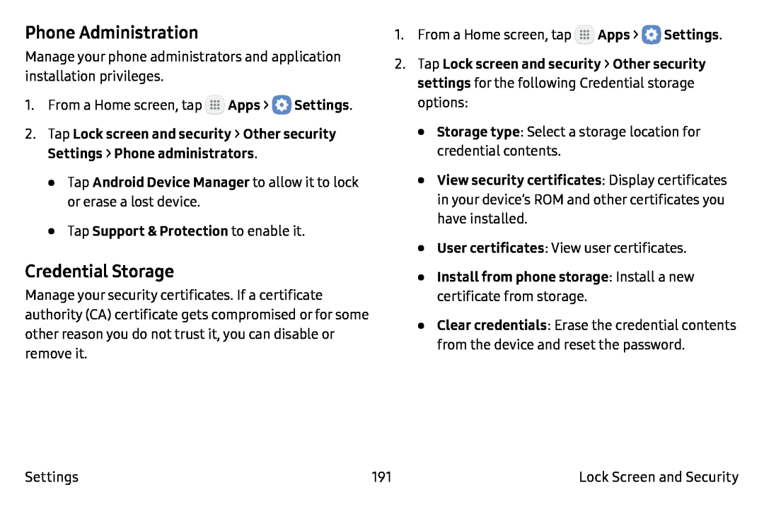 Credential Storage Galaxy Note7 Verizon