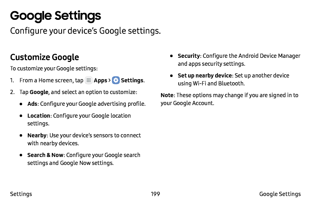 Google Settings Galaxy Note7 Verizon