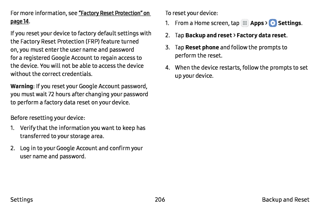 Reset phone Galaxy Note7 Verizon