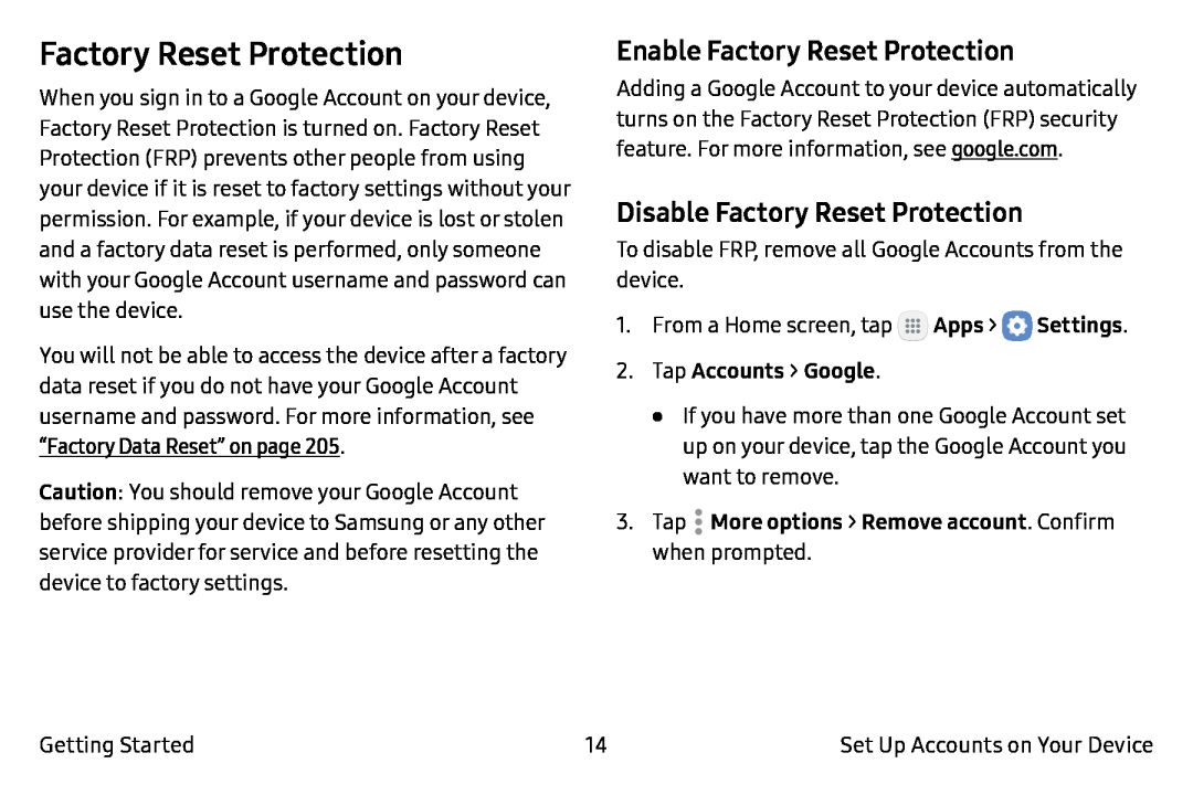 Factory Reset Protection Galaxy Note7 Verizon