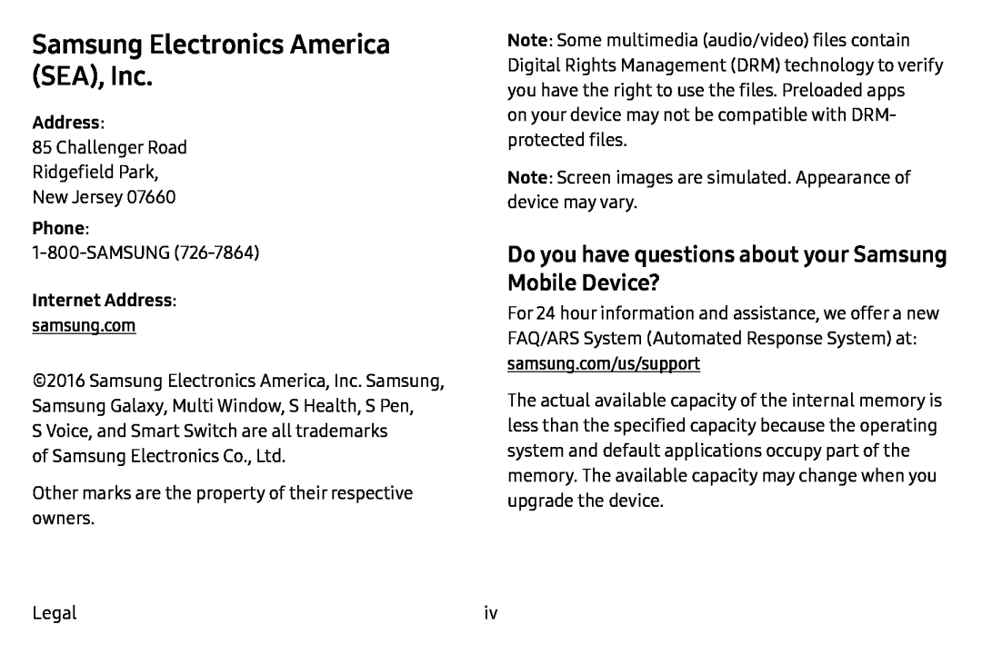 Samsung Electronics America (SEA), Inc Galaxy Note7 Verizon