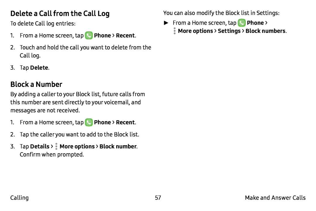 Delete a Call from the Call Log Galaxy Note7 Verizon