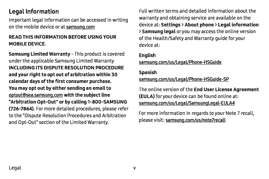 Legal Information Galaxy Note7 Verizon