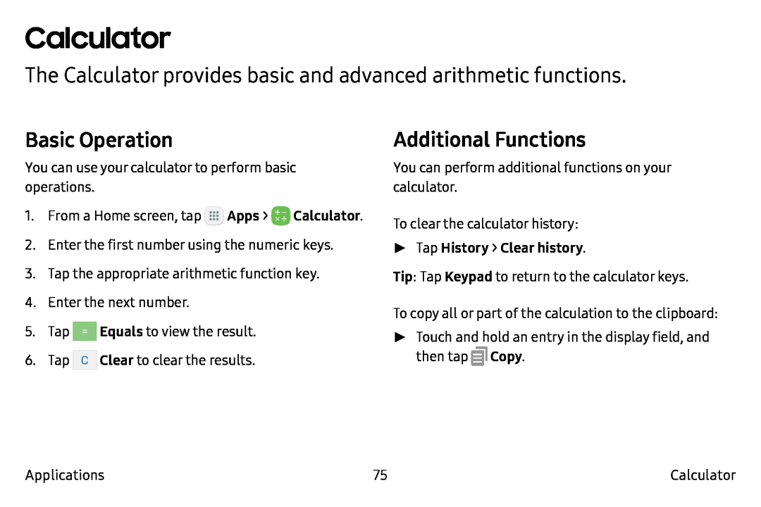 The Calculator provides basic and advanced arithmetic functions Galaxy Note7 Verizon