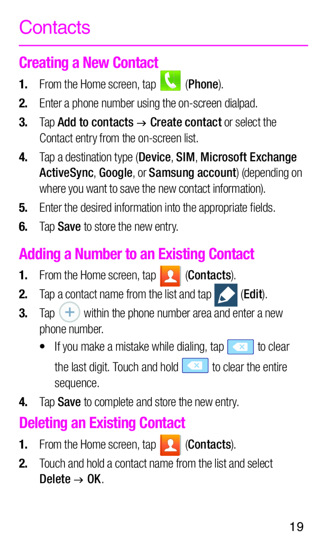 Creating a New Contact Adding a Number to an Existing Contact