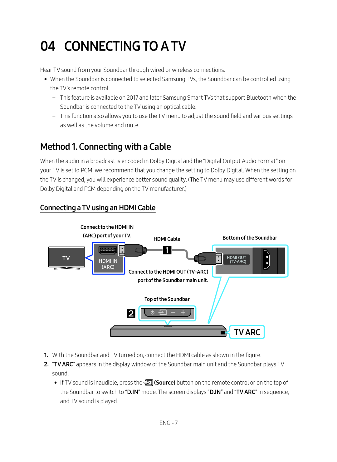 Connecting a TV using an HDMI Cable Method 1. Connecting with a Cable