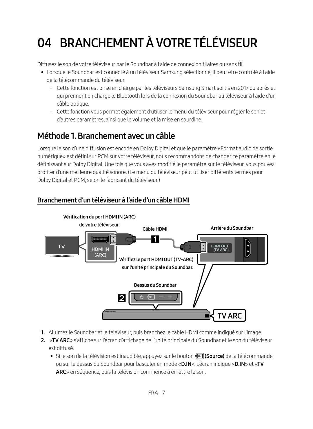 Branchement d’un téléviseur à l’aide d’un câble HDMI Dolby Atmos HW-N850