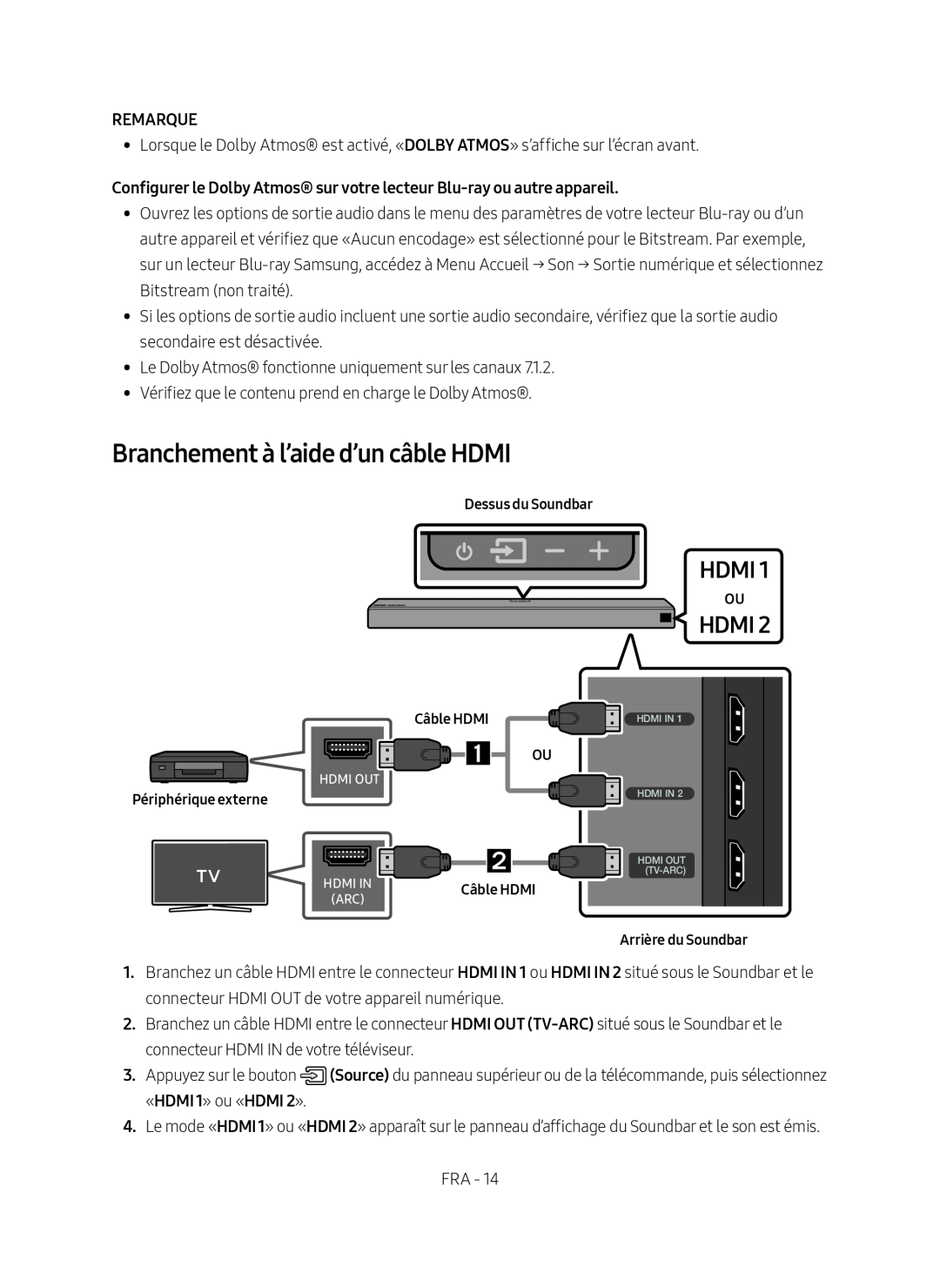 Branchement à l’aide d’un câble HDMI Dolby Atmos HW-N850